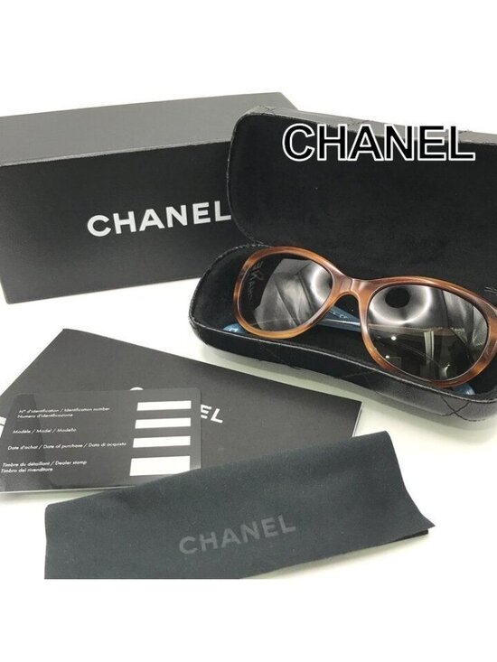 Chanel CC Logo Camellia Pearl Sunglasses Eyewear Blue Brown main image 9
